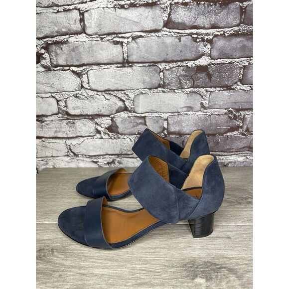 Aquatalia Blue Suede Leather Ankle Strap Heel Open Sandals Women Sz 11M US/42EU - Picture 1 of 16